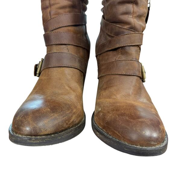 Steve Madden Raleighh Cognac Leather High Chunky Heel Boots Booties Shoes sz 8 - Picture 6 of 16